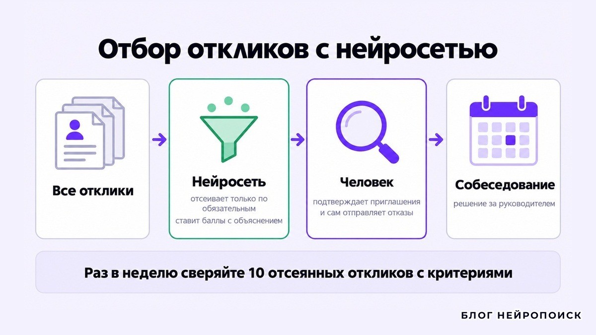 Воронка отбора откликов с контрольными точками человека